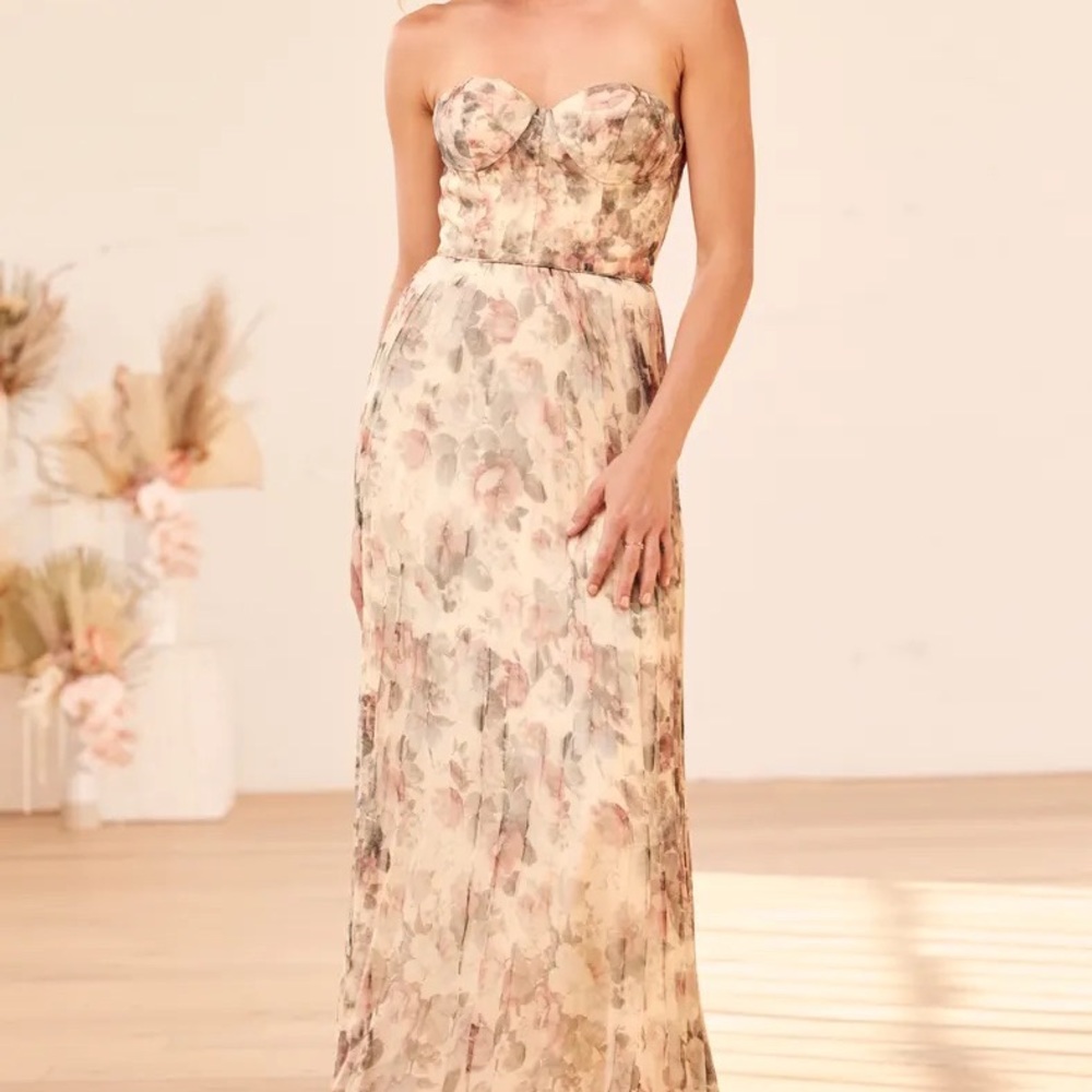 NWT Lulu’s Most Beautiful Day Ivory Multi Floral Print Organza Maxi Dress Size 4